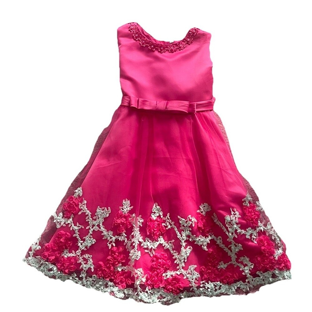 Pink Flower Girl Dress 5-6y Princess Wedding Pageant Bridesmaid Party Formal